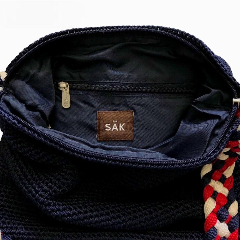 The Sak Original Crocheted Hobo Shoulder Bag Purse Red White Blue Navy - Picture 5 of 8